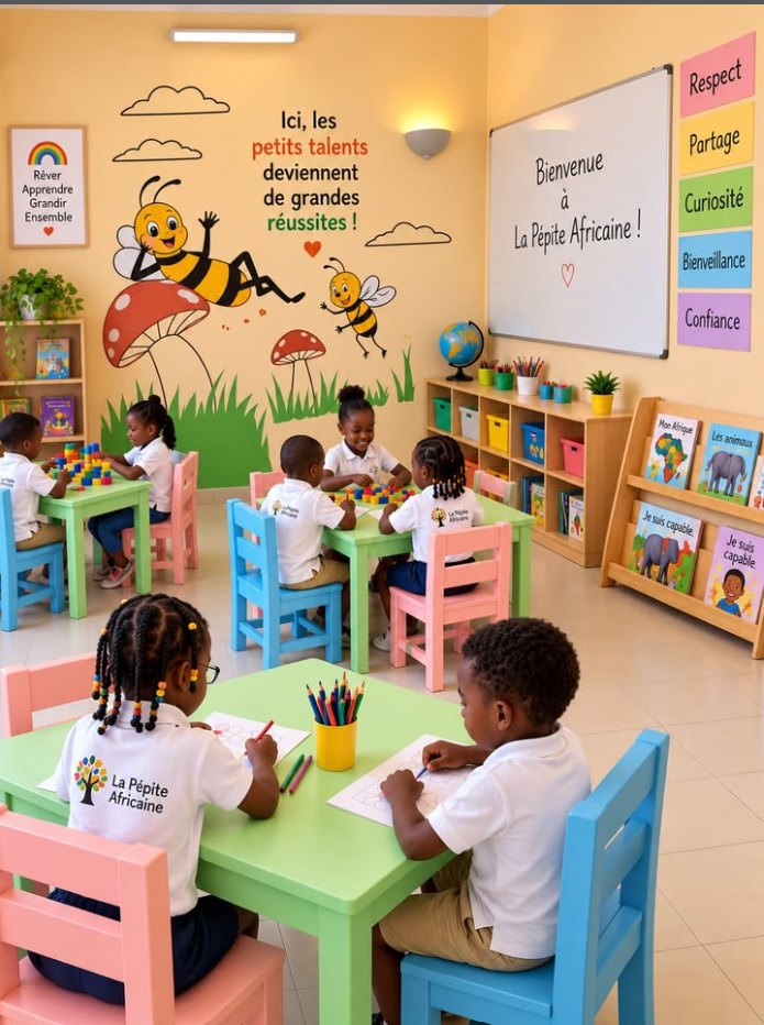 Les enfants en classe à La Pépite Africaine